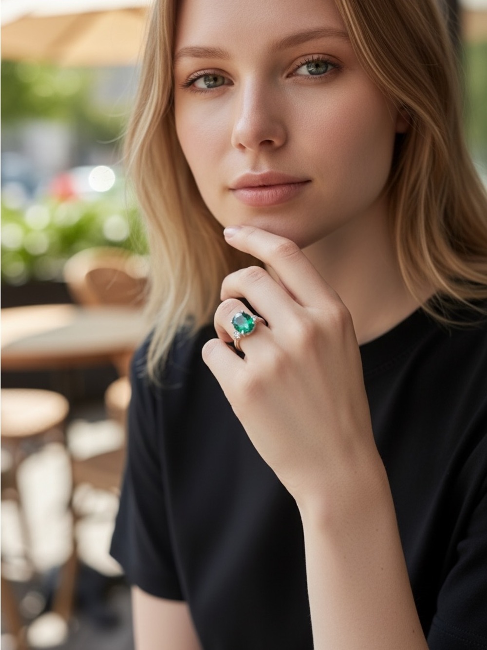 Stunning Oval Emerald Green & CZ Statement Ring - 925 Sterling Silver